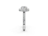 Platinum Round Cut Diamond Milgrain Halo Engagement Ring with Round Pavé Band and Prong Setting_22