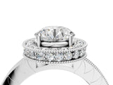 Platinum Round Cut Diamond Milgrain Halo Engagement Ring with Round Pavé Band and Prong Setting_24