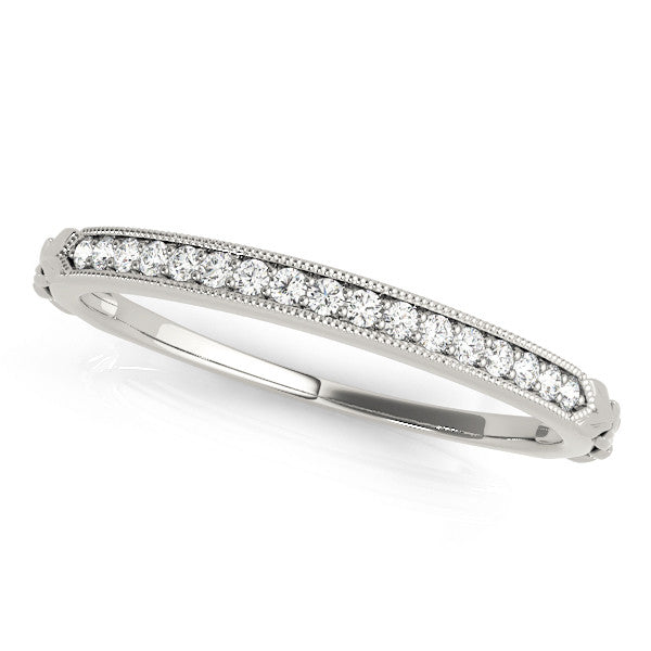 Platinum Round Cut Diamond Pavé Set Milgrain Edge Eternity Band