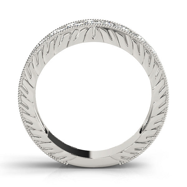 Silver Round Cut Diamond Pave Eternity Band with Bead Prong Setting