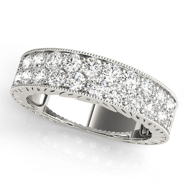 Silver Round Cut Diamond Pave Eternity Band with Bead Prong Setting