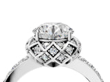 Platinum Round Cut Diamond Scalloped Halo Engagement Ring with Round Shared Prong Band_24