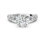 Platinum Round Cut Diamond Side Stone Engagement Ring with Four-Prong Setting_8