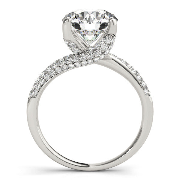 Platinum Round Cut Diamond Solitaire Engagement Ring with Pave Band and Four-Prong Setting 1