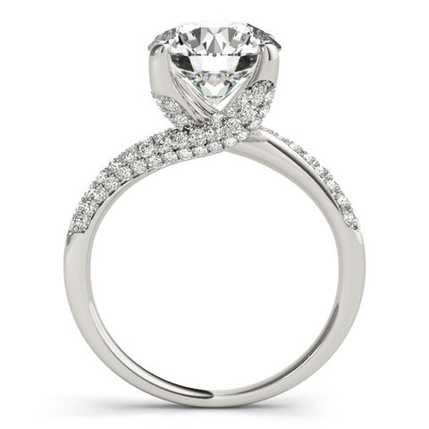 Platinum Round Cut Diamond Solitaire Engagement Ring with Pave Band and Four-Prong Setting 1
