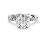 Platinum Round Cut Diamond Solitaire Pavé Engagement Ring with Round Band and Prong Setting_2