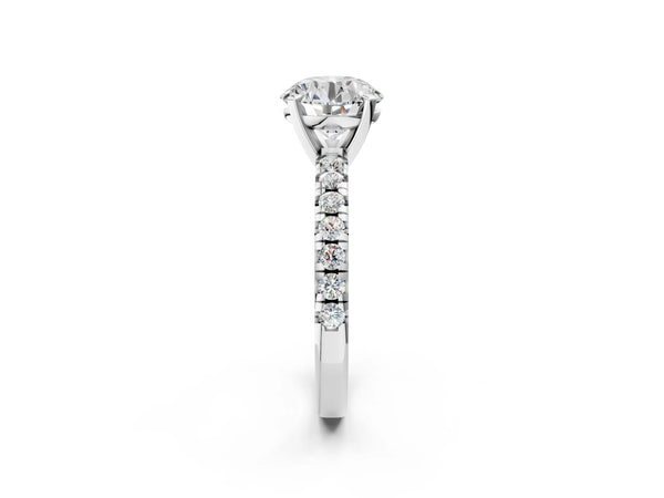 Platinum Round Solitaire Engagement Ring Setting with Large Round Accent Band and Basket Head