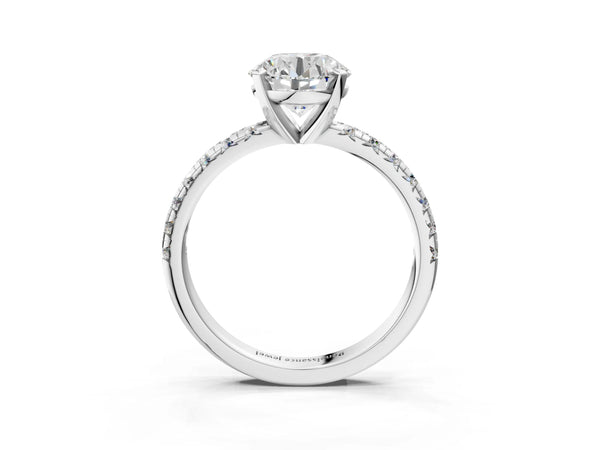 Platinum Round Solitaire Engagement Ring Setting with Large Round Accent Band and Basket Head