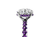 Platinum Round Cut Diamond Solitaire Ring with Round with Amethyst side stone Pavé Band and Four-Prong Setting_17