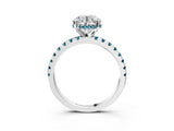 Platinum Round Cut Diamond Solitaire Ring with Round with Blue Topaz side stone Pavé Band and Four-Prong Setting_15