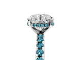 Platinum Round Cut Diamond Solitaire Ring with Round with Blue Topaz side stone Pavé Band and Four-Prong Setting_17