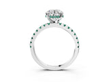 Platinum Round Cut Diamond Solitaire Ring with Round with Green Sapphire side stone Pavé Band and Four-Prong Setting_15