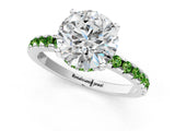 Platinum Round Cut Diamond Solitaire Ring with Round with Peridot side stone Pavé Band and Four-Prong Setting_13