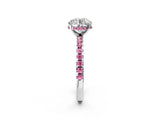 Platinum Round Cut Diamond Solitaire Ring with Round with Pink Sapphire side stone Pavé Band and Four-Prong Setting_14