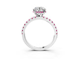 Platinum Round Cut Diamond Solitaire Ring with Round with Pink Sapphire side stone Pavé Band and Four-Prong Setting_15