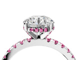 Platinum Round Cut Diamond Solitaire Ring with Round with Pink Sapphire side stone Pavé Band and Four-Prong Setting_16