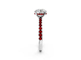 Platinum Round Cut Diamond Solitaire Ring with Round with Ruby side stone Pavé Band and Four-Prong Setting_14
