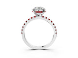 Platinum Round Cut Diamond Solitaire Ring with Round with Ruby side stone Pavé Band and Four-Prong Setting_15