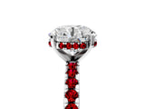 Platinum Round Cut Diamond Solitaire Ring with Round with Ruby side stone Pavé Band and Four-Prong Setting_17