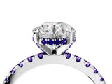 Platinum Round Cut Diamond Solitaire Ring with Round with Tanzanite side stone Pavé Band and Four-Prong Setting_116
