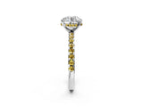 Platinum Round Cut Diamond Solitaire Ring with Round with Yellow Sapphire side stone Pavé Band and Four-Prong Setting_14