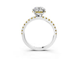 Platinum Round Cut Diamond Solitaire Ring with Round with Yellow Sapphire side stone Pavé Band and Four-Prong Setting_15