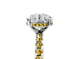 Platinum Round Cut Diamond Solitaire Ring with Round with Yellow Sapphire side stone Pavé Band and Four-Prong Setting_17