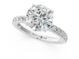 Platinum Round Cut Diamond Solitaire with Pave Band and Four-Prong Setting 1