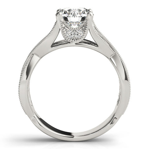 Platinum Round Cut Diamond Twisted Band with Milgrain Pave Setting and Four-Prong Setting 1