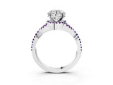 Platinum Round Cut Diamond with Amethyst side stone Halo Twist Band Solitaire Prong Setting Ring_3
