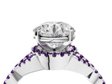 Platinum Round Cut Diamond with Amethyst side stone Halo Twist Band Solitaire Prong Setting Ring_4