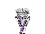 Platinum Round Cut Diamond with Amethyst side stone Halo Twist Band Solitaire Prong Setting Ring_5
