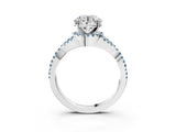 Platinum Round Cut Diamond with Aquamarine side stone Halo Twist Band Solitaire Prong Setting Ring_3