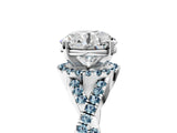 Platinum Round Cut Diamond with Aquamarine side stone Halo Twist Band Solitaire Prong Setting Ring_5
