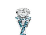 Platinum Round Cut Diamond with Blue Topaz side stone Halo Twist Band Solitaire Prong Setting Ring_5