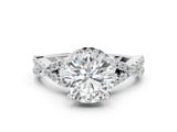 Platinum Round Cut Diamond with Moissanite side stone Halo Twist Band Solitaire Prong Setting Ring