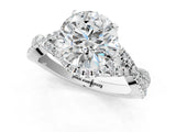 Platinum Round Cut Diamond with Moissanite side stone Halo Twist Band Solitaire Prong Setting Ring_1