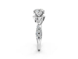 Platinum Round Cut Diamond with Moissanite side stone Halo Twist Band Solitaire Prong Setting Ring_2