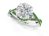 Platinum Round Cut Diamond with Peridot side stone Halo Twist Band Solitaire Prong Setting Ring_1