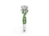 Platinum Round Cut Diamond with Peridot side stone Halo Twist Band Solitaire Prong Setting Ring_2