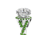 Platinum Round Cut Diamond with Peridot side stone Halo Twist Band Solitaire Prong Setting Ring_5