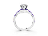 Platinum Round Cut Diamond with Tanzanite side stone Halo Twist Band Solitaire Prong Setting Ring_3