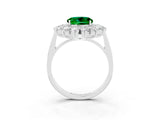 Platinum Round Cut Emerald Floral Double Halo Engagement Ring with Prong Setting_147
