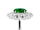 Platinum Round Cut Emerald Floral Double Halo Engagement Ring with Prong Setting_149
