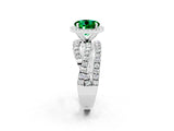 Platinum Round Cut Emerald Halo Ring with Round Split Shank and Prong Setting_68