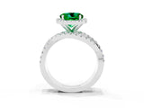 Platinum Round Cut Emerald Halo Ring with Round Split Shank and Prong Setting_69