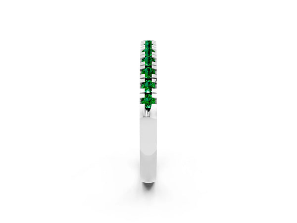Platinum Round Lab-Grown Emerald Thin Pave Half Eternity Wedding Band