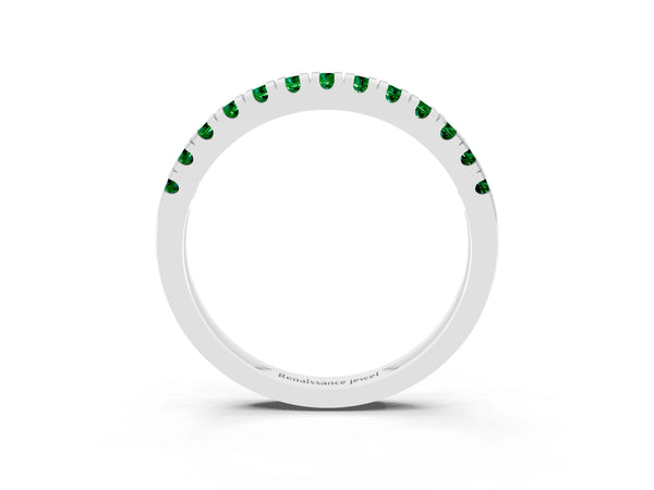 Platinum Round Lab-Grown Emerald Thin Pave Half Eternity Wedding Band