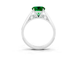 Platinum Round Cut Emerald Solitaire Engagement Ring with Cathedral Setting and Four-Prong Mount_15