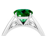 Platinum Round Cut Emerald Solitaire Engagement Ring with Cathedral Setting and Four-Prong Mount_16